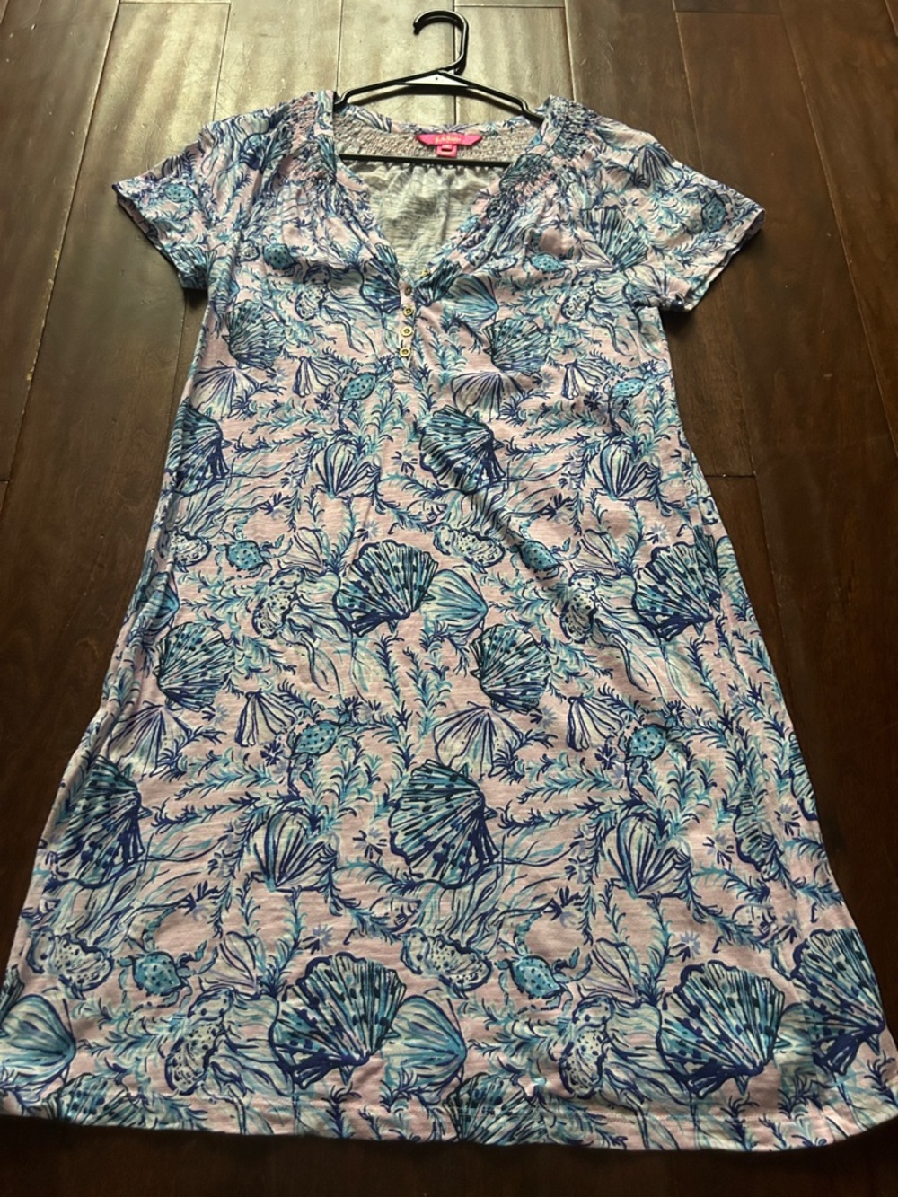 Lilly Pulitzer Pink and Blue Seashell Print Short Sleeve Dress